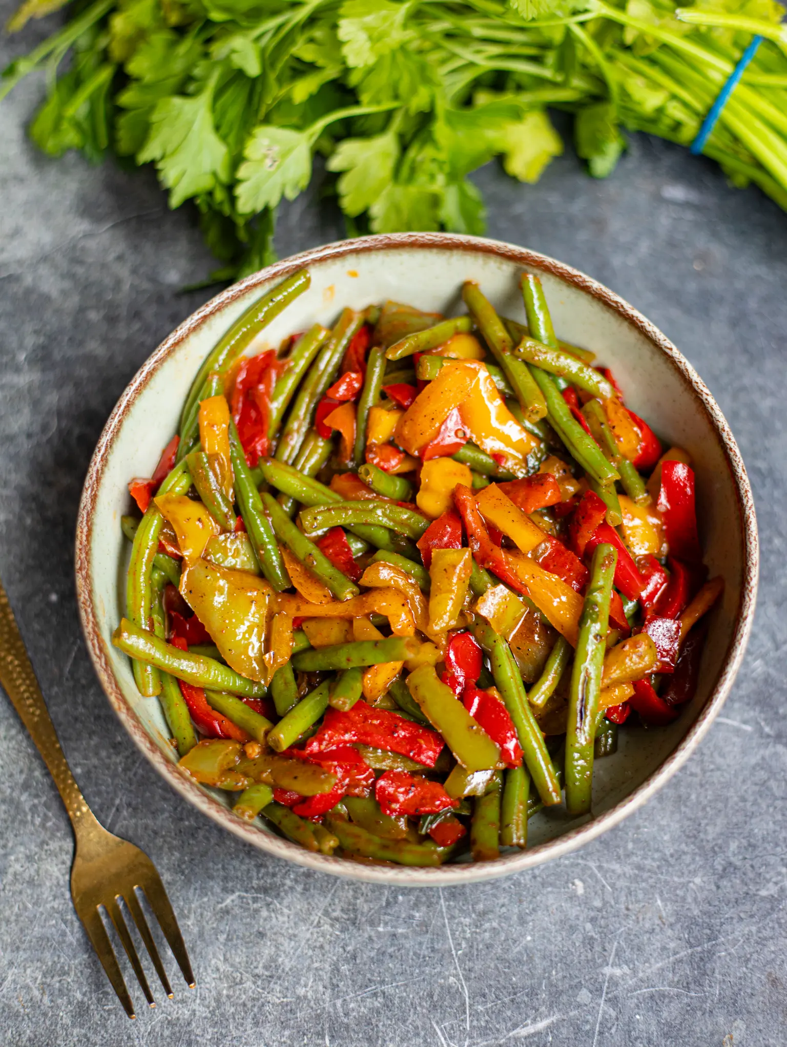 haricots verts aux poivrons