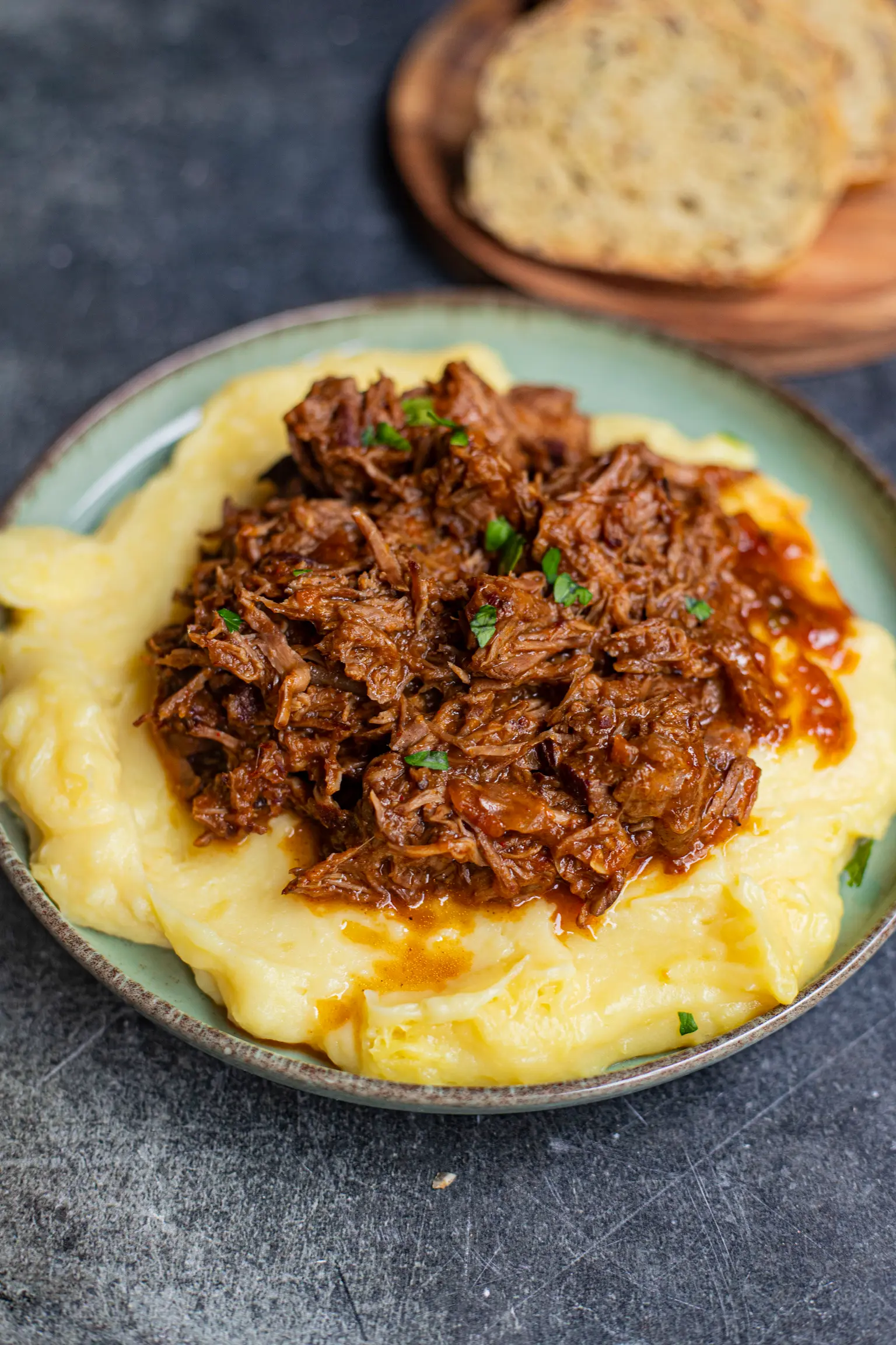 bœuf effiloché mijoté purée maison