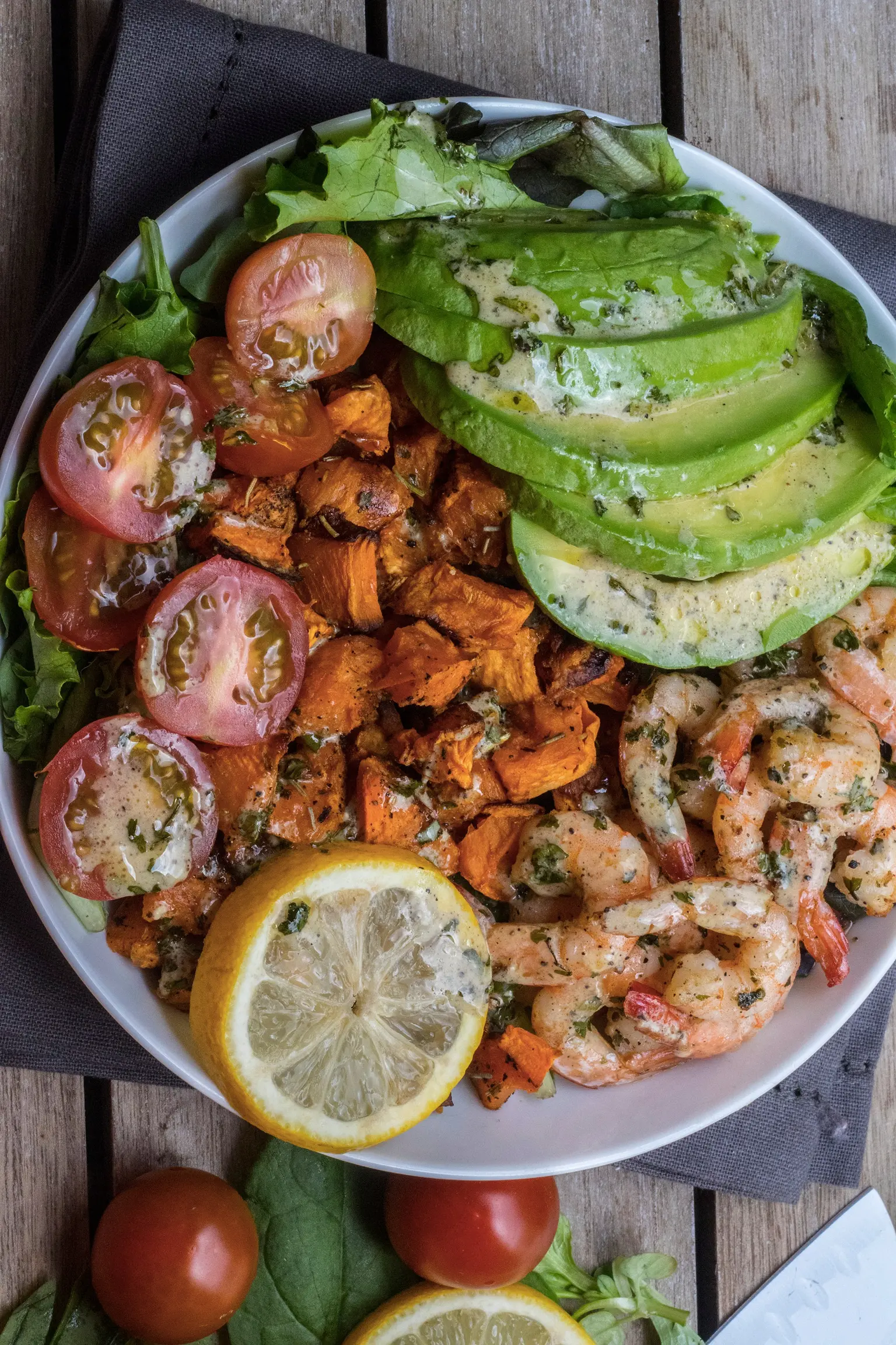 salad bowl crevettes patates douces grillees moriga herbes province