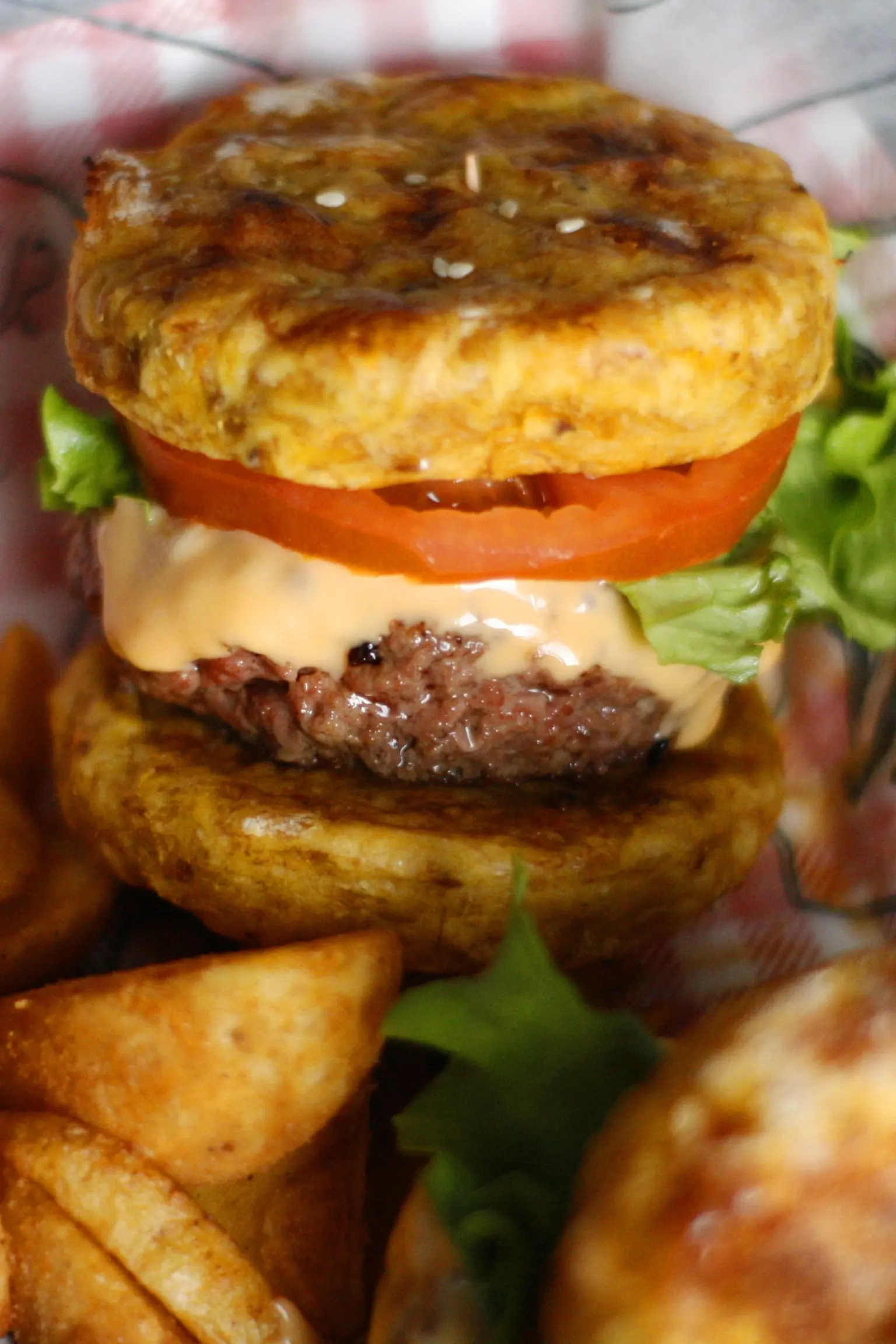 Plantain Burger Salade Tomage Fromage